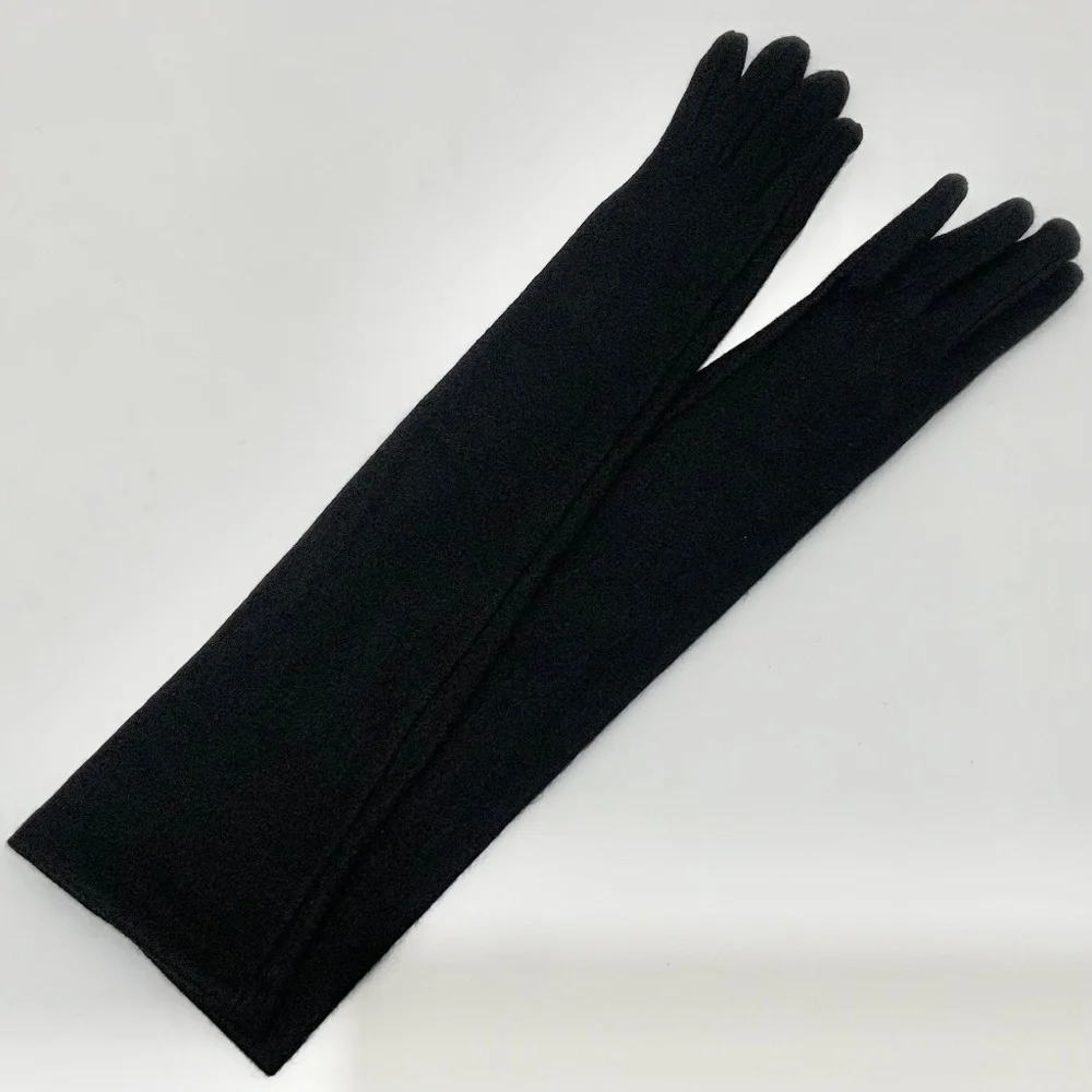 Luxury Long Cashmere Merino Wool Gloves Classical Black Elbow Length Wool Gloves